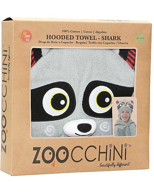 Zoocchini Kids Hooded Towel - Raccoon - 100% cotton Towels And Flannels