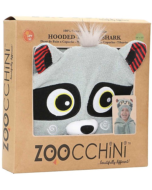 Zoocchini Kids Hooded Towel - Raccoon - 100% cotton Towels And Flannels