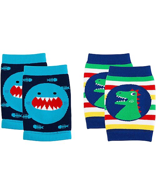 Zoocchini Non-slip Crawling Kneepads 2pk - Sherman the Shark & Devin the Dinosaur - Cotton Antislip Socks