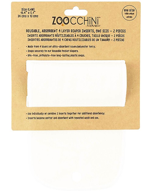 Zoocchini Set of 2 Reusable Absorbent Inserts for Reusable Diapers Washable Nappies