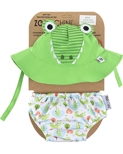 Zoocchini Swim Diaper & Sun Hat Set - Alligator - UPF 50+ Swim Diaper