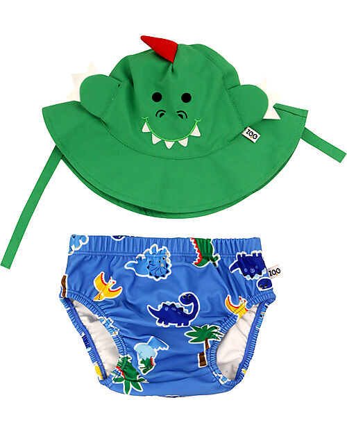 Zoocchini Swim Diaper & Sun Hat Set - Devin the Dino - UPF 50+ Swim Diaper