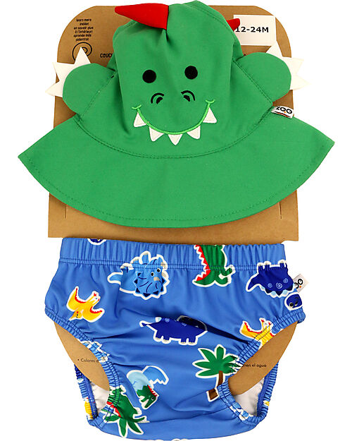 Zoocchini Swim Diaper & Sun Hat Set - Devin the Dino - UPF 50+ Swim Diaper