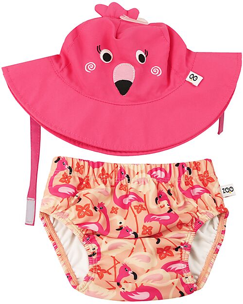 Zoocchini Swim Diaper & Sun Hat Set - Franny the Flamingo - UPF 50+ - New Design Swim Diaper