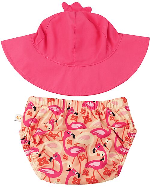 Zoocchini Swim Diaper & Sun Hat Set - Franny the Flamingo - UPF 50+ - New Design Swim Diaper