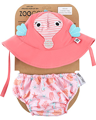 Zoocchini Swim Diaper & Sun Hat Set, Flamingo - UPF 50+ girl