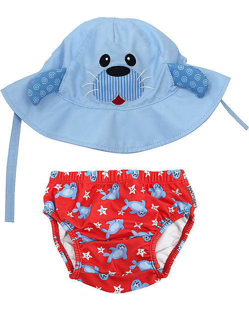 Zoocchini Swim Diaper & Sun Hat Set - Seal - UPF 50+ Swim Diaper