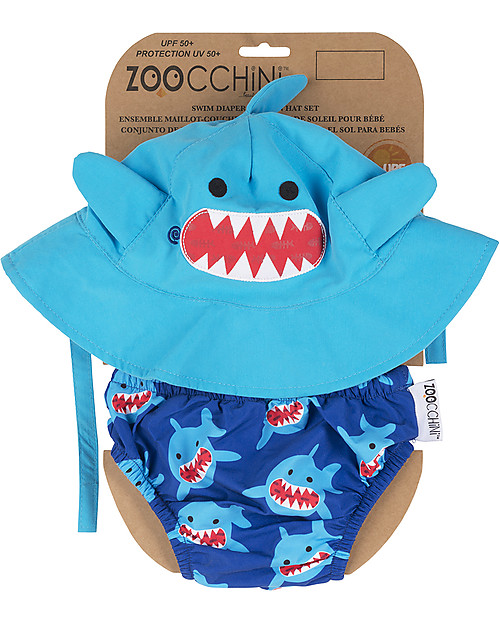 Zoocchini Swim Diaper & Sun Hat Set, Shark - UPF 50+ Swim Diaper