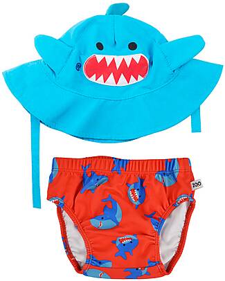 Zoocchini Swim Diaper & Sun Hat Set - Sherman lo Squalo - UPF 50+ - New Design Swim Diaper