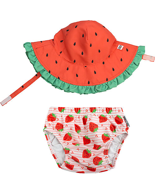 Zoocchini Swim Diaper & Sun Hat Set - Strawberry Delight - UPF 50+ Swim Diaper