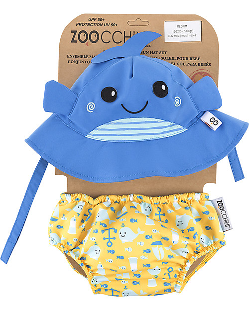 Zoocchini Swim Diaper & Sun Hat Set - Whale - UPF 50+ Swim Diaper