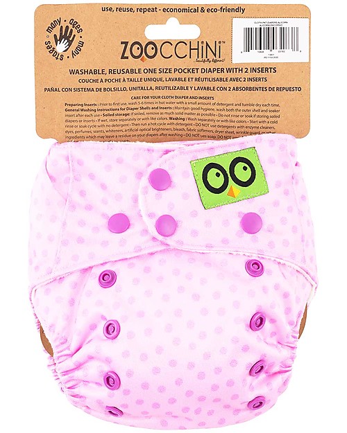Zoocchini Washable, Pocket Diaper - Alicorn - 2 Inserts Included - 3-16 kg Washable Nappies