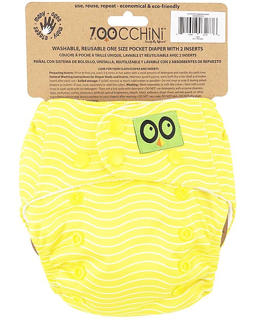Zoocchini Washable, Pocket Diaper - Duck - 2 Inserts Included - 3-16 kg Washable Nappies