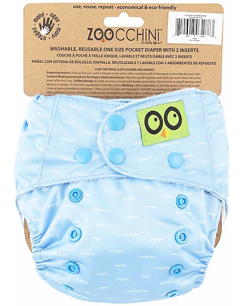 Zoocchini Washable, Pocket Diaper - Shark - 2 Inserts Included - 3-16 kg Washable Nappies